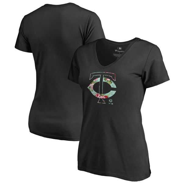 Women Minnesota Twins Fanatics Branded Lovely V Neck T-Shirt Black Fyun